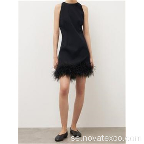 100% Viscose Solid Sleeveless Tassel Feather Kort kjol